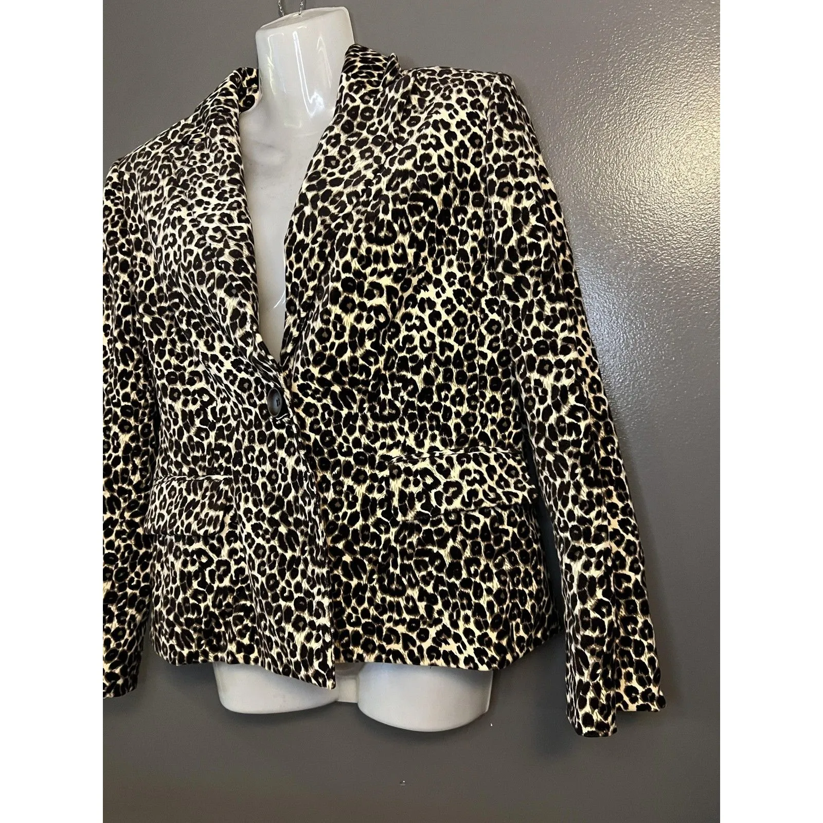 Kasper Blazer Womens 10P Leopard Animal Print Single Button Jacket Petite Brown - Image 3