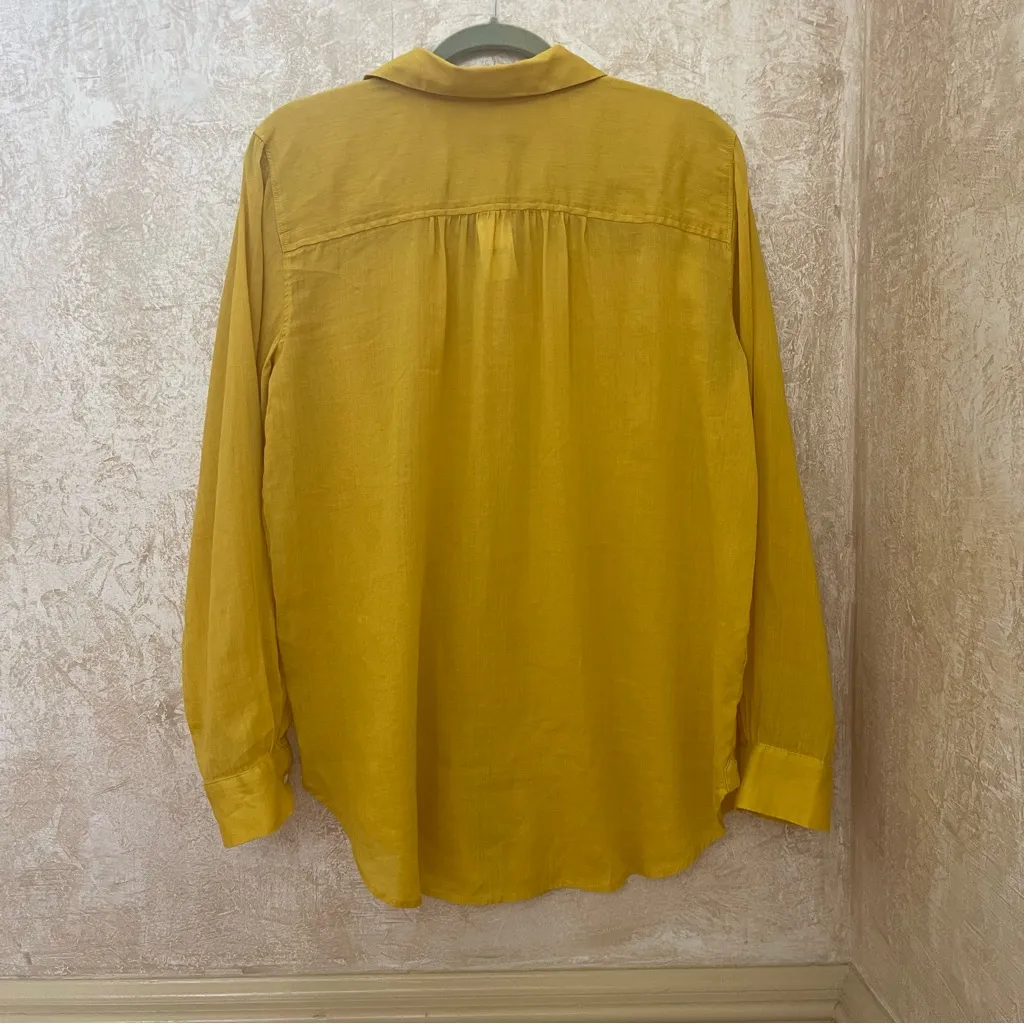 LOFT Cotton Blend Voile Buttondown Shirt Blouse Top Yellow Collared Sz Large - Image 12