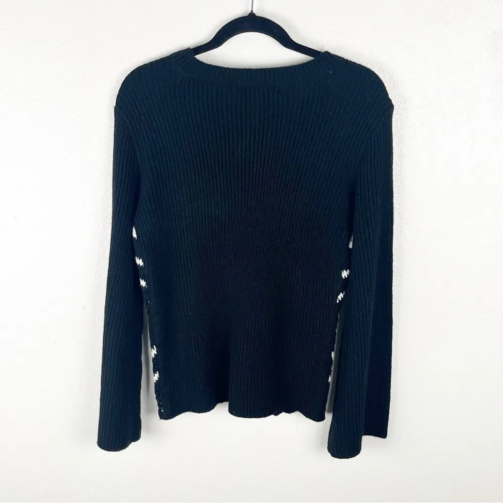 BOSTON PROPER Black White Crochet Knit Ribbed Long Sleeves Sweater, Size Small - Image 2