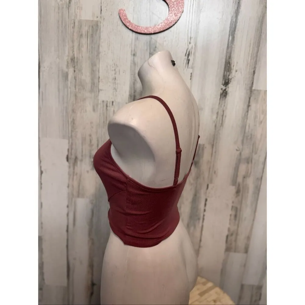 Bozzolo Ribbed Twist Front Crop Cami Women’s Small Mauve Pink Adjustable Strap T - Image 4