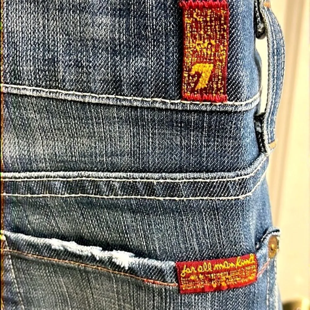 7 for all of Mankind Distressed and Frayed Boycut Button Fly Jeans- Size 27 - Image 7