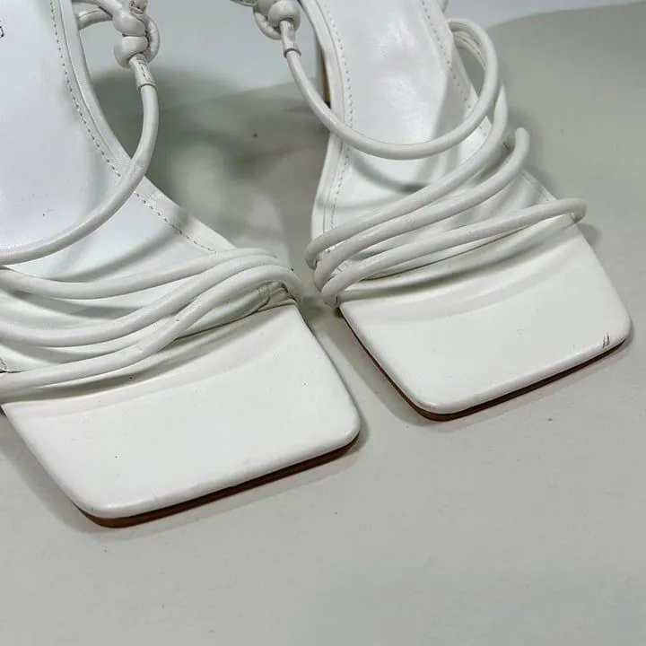EUC Marc Fisher Dareta Faux Leather Square Toe Strappy Heels Womens 10‎ White - Image 3