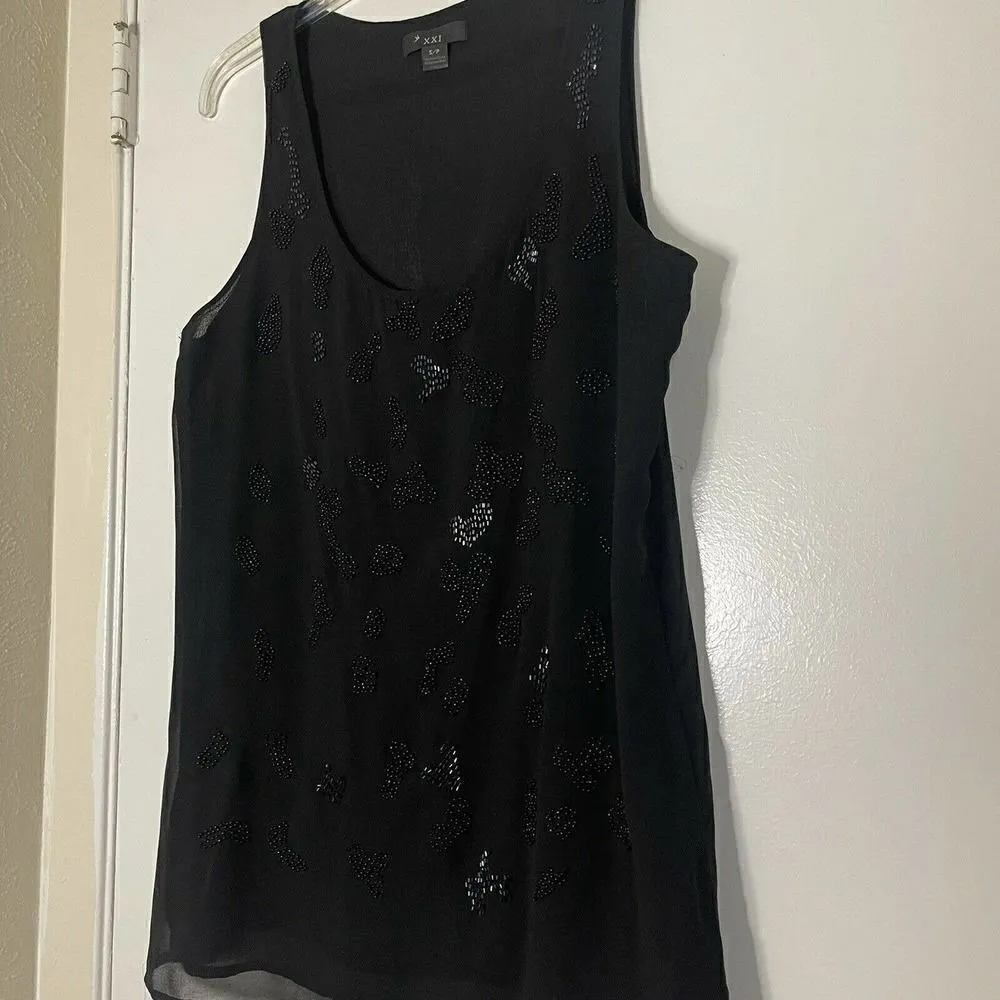 Forever 21 black chiffon double layer beaded tank blouse top size small - Image 2