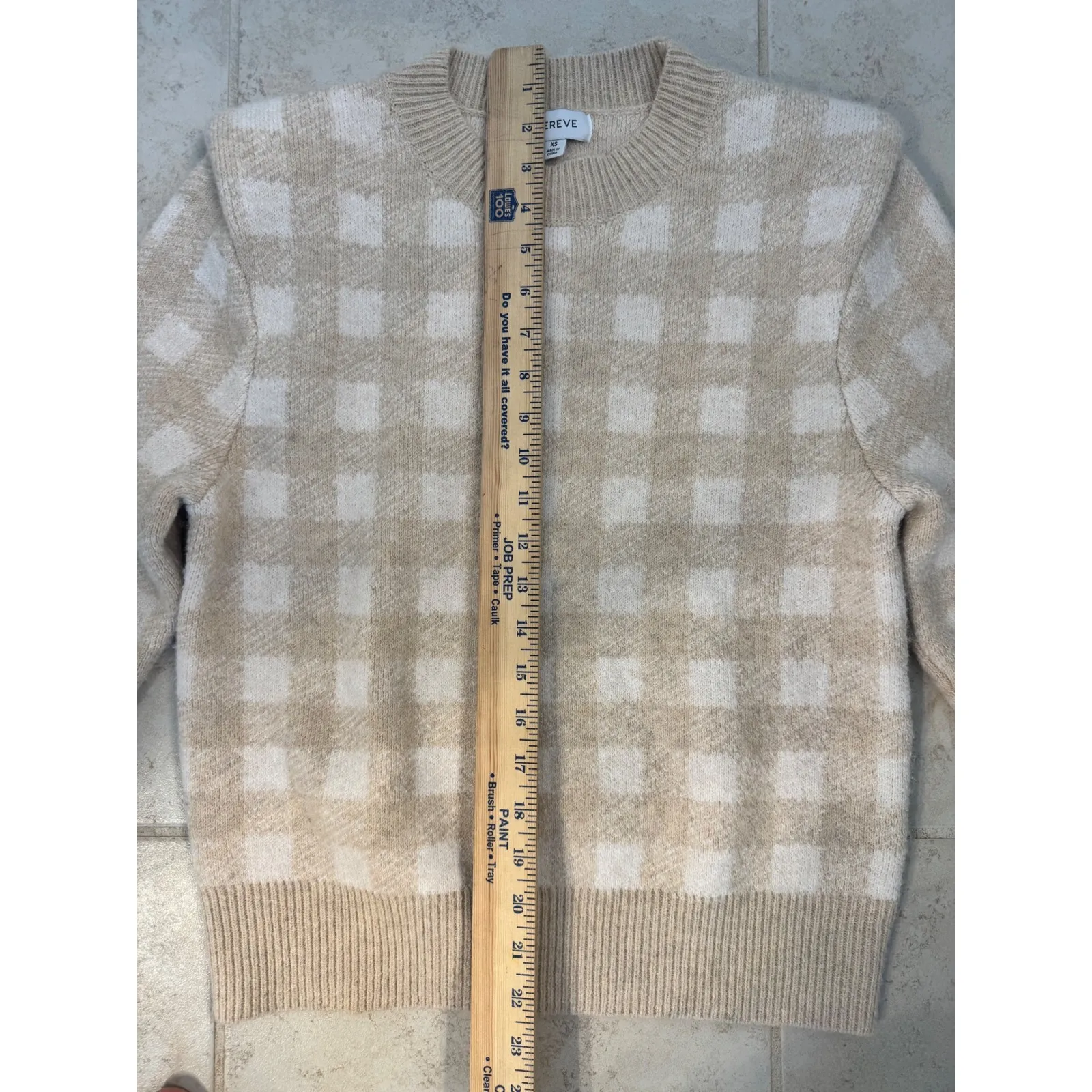 Evereve Checkered Sweater Beige Cream Cozy Knit Long Sleeve XS - Image 10