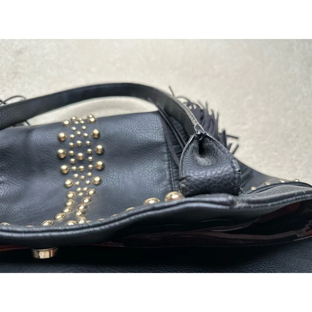 Big Buddha: Gold Riveted Black Fringed Oversized Tote - Image 8