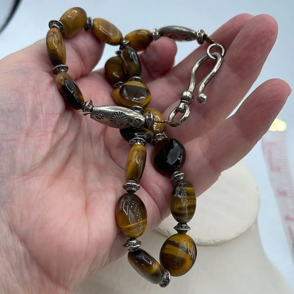 Tiger Eye coin beaded Artisan made necklace. - Image 4