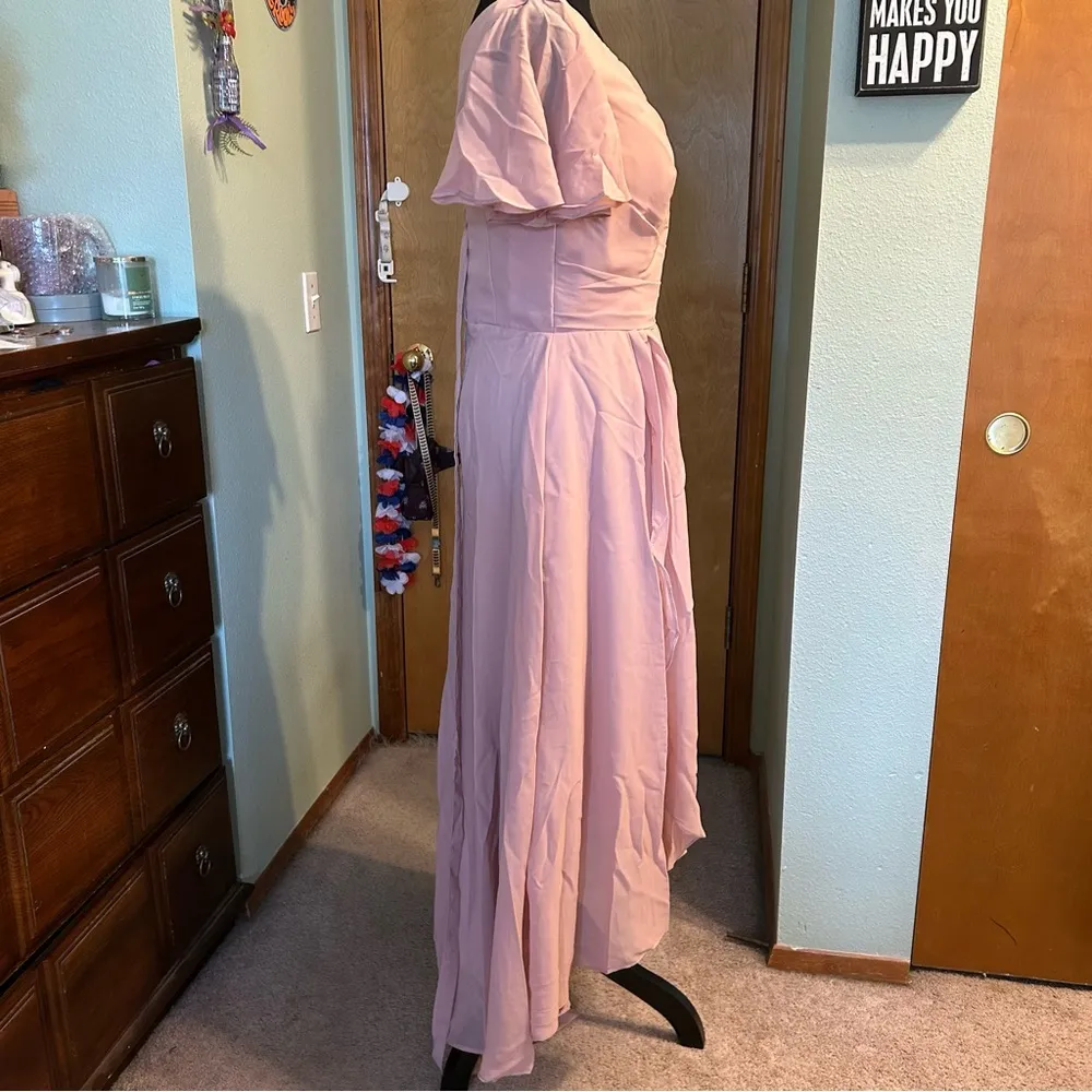 NWOT light pink mother of the bride chiffon dress flutter sleeve lace up back 8 - Image 2