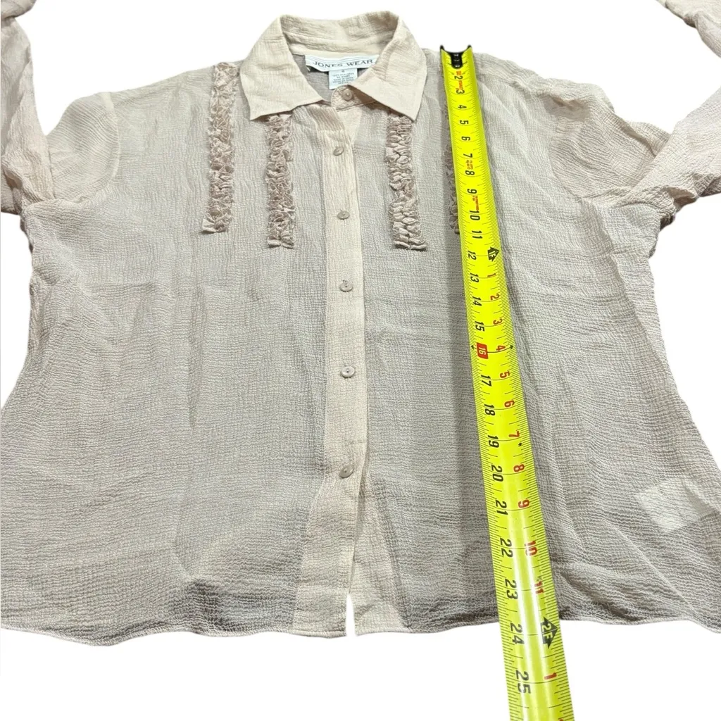 Jones Wear Vintage Silk Blouse Button Up Cream Ruffles Womens Size 6 Workwear - Image 8