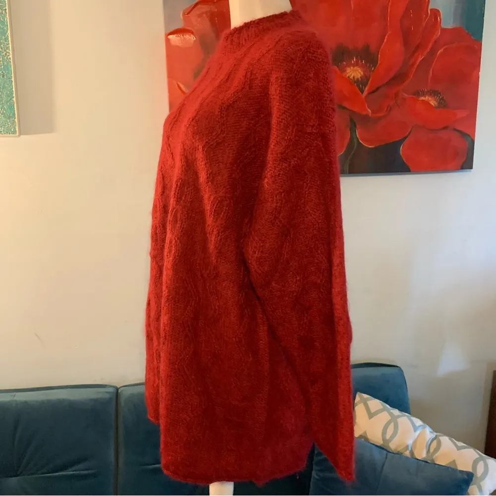 Esprit Vintage  Wool Mohair Ivory Cable-Knitted Sweater L Large Red - Image 3