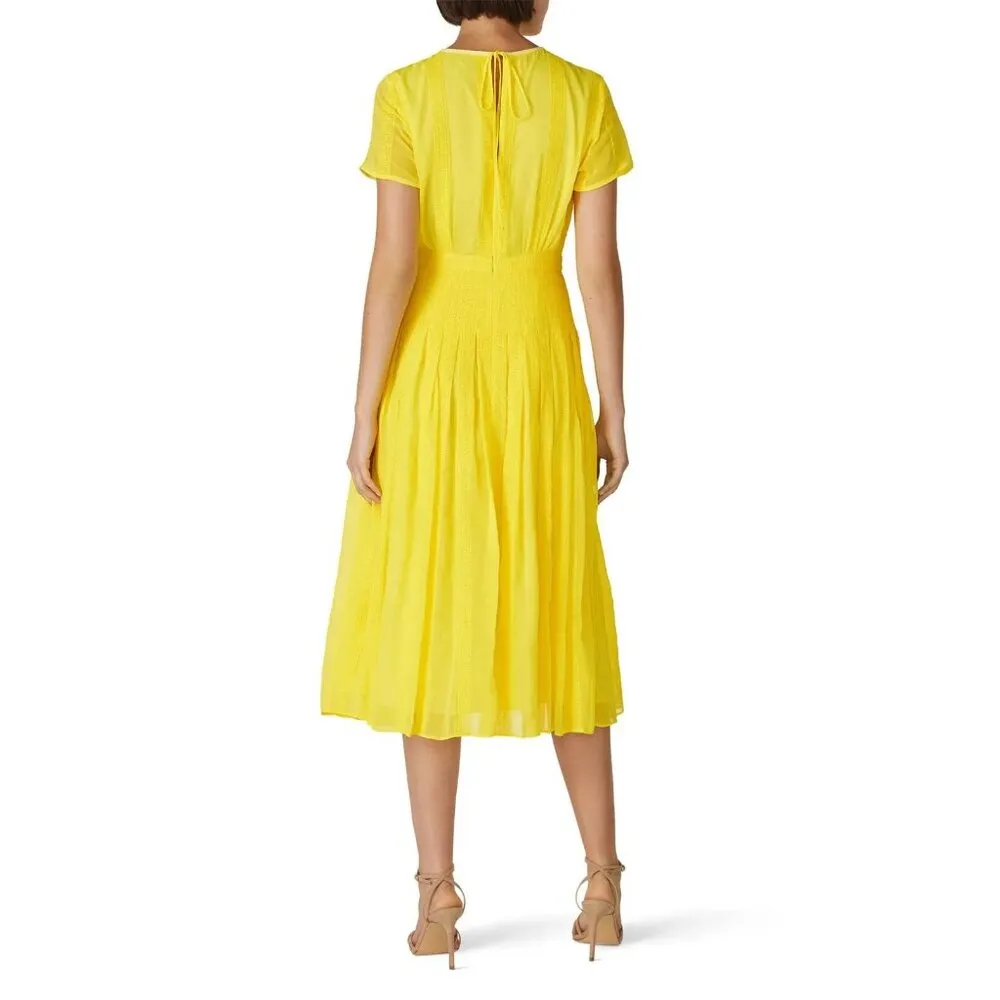 NWT J.Crew Midi in Bright Kiwi Yellow Embroidered Chiffon Short Sleeve Dress 2 - Image 14