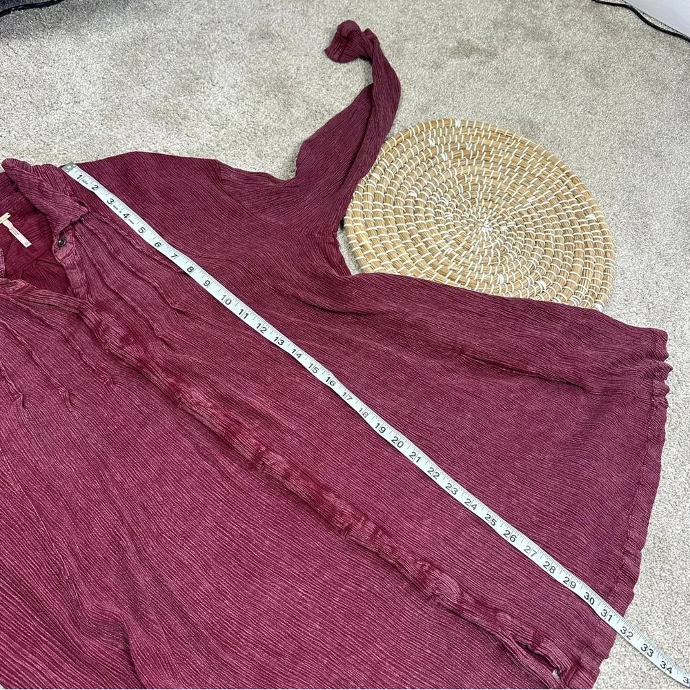 Free People Crinkle Spin Me Tunic Shirt Dress Longsleeve Button Front in Red XS - Image 17