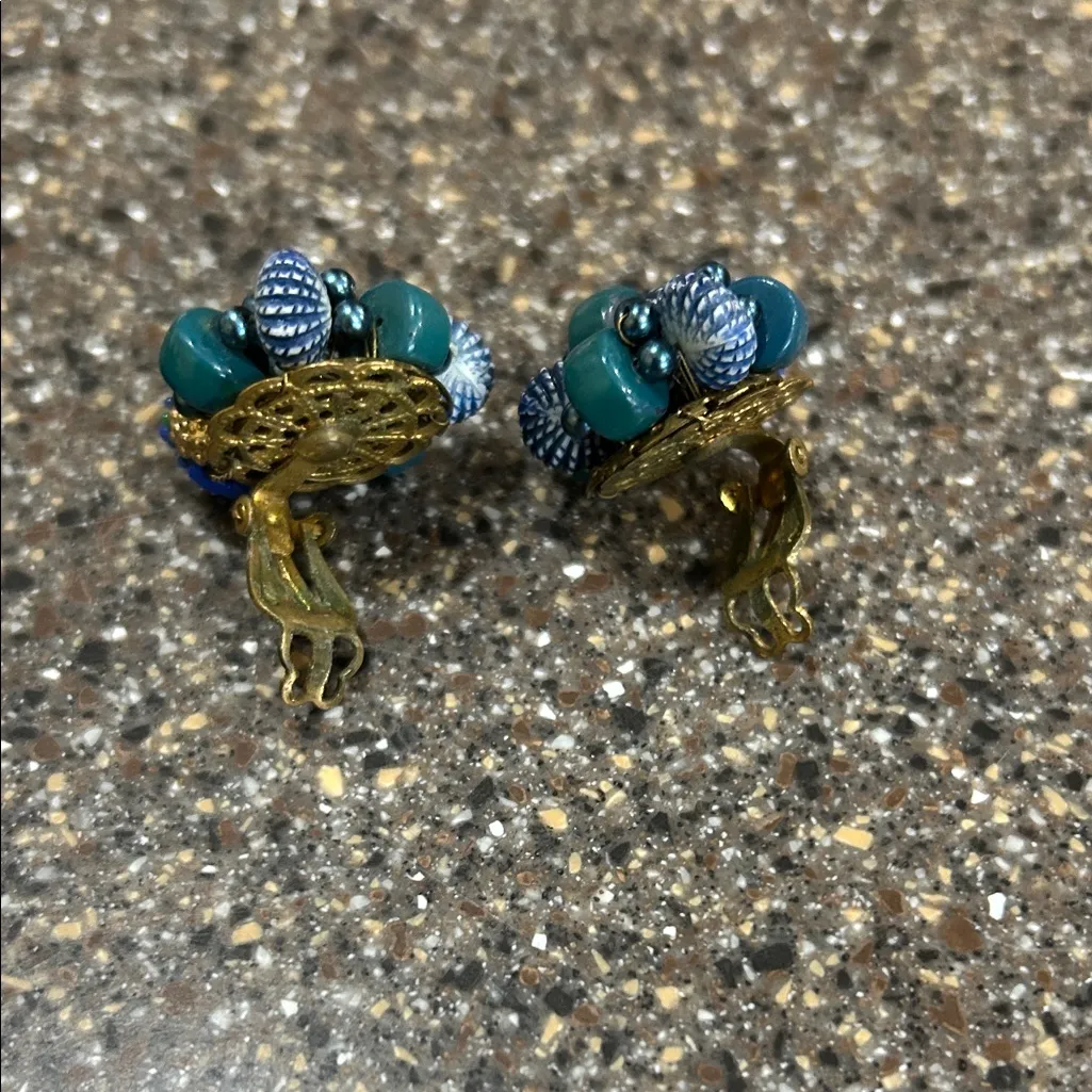 Vintage Blue Beaded Women's Clip on Earrings from Japan - Image 4