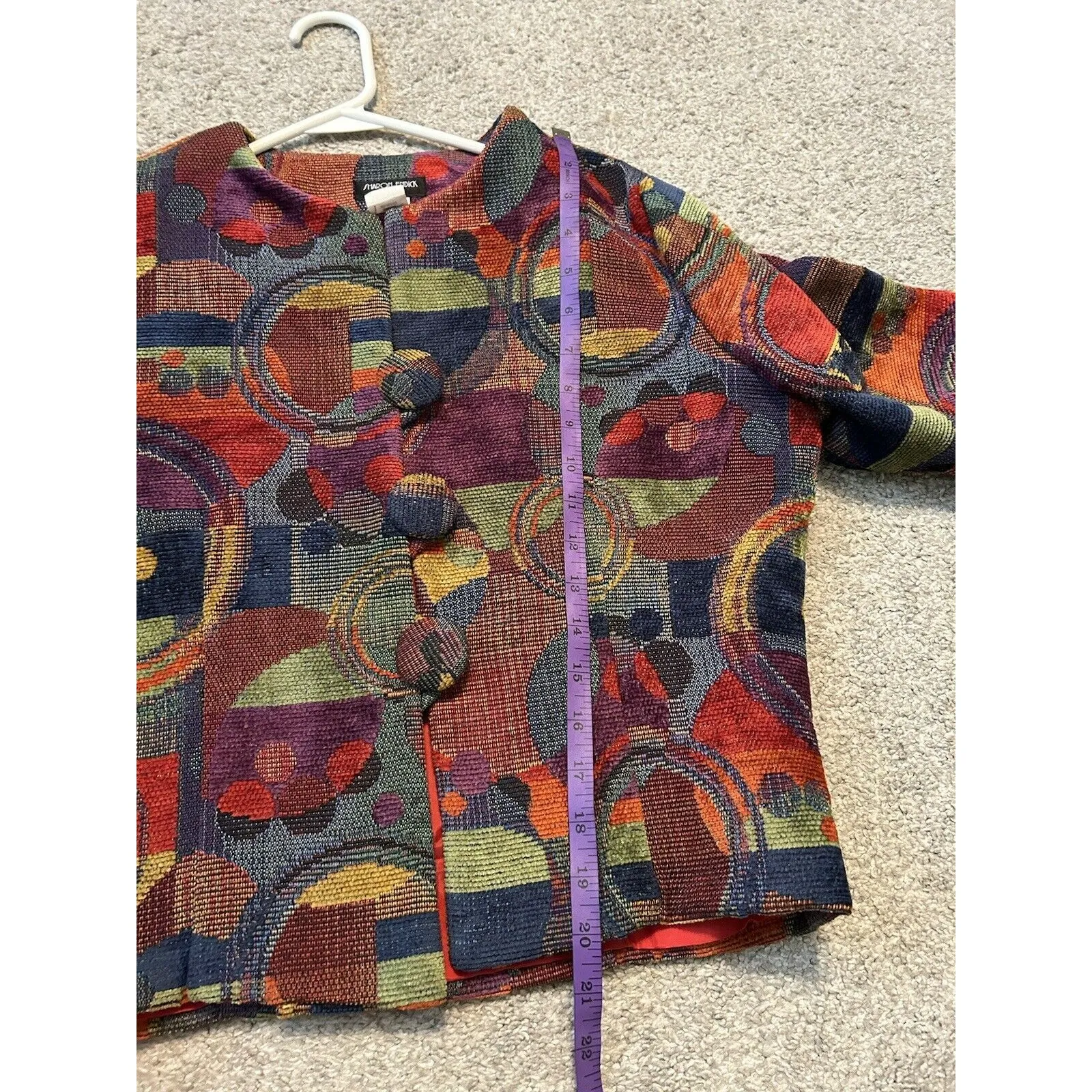 Sharon‎ Endick Size S Multi Color Tapestry Jacket Three Button Closure Artsy Red - Image 6