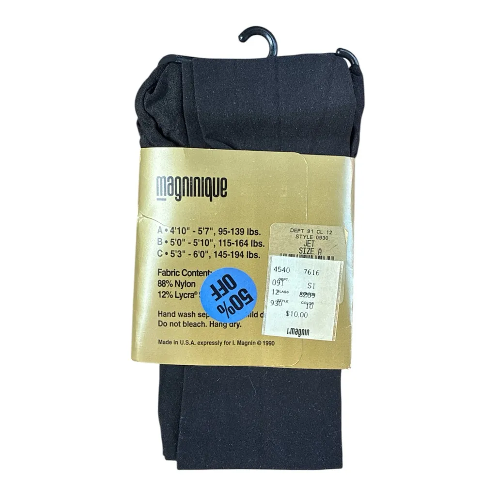 Vintage 1990 Magninique Black Opaque Tights | NOS | I. Magnin - Image 2