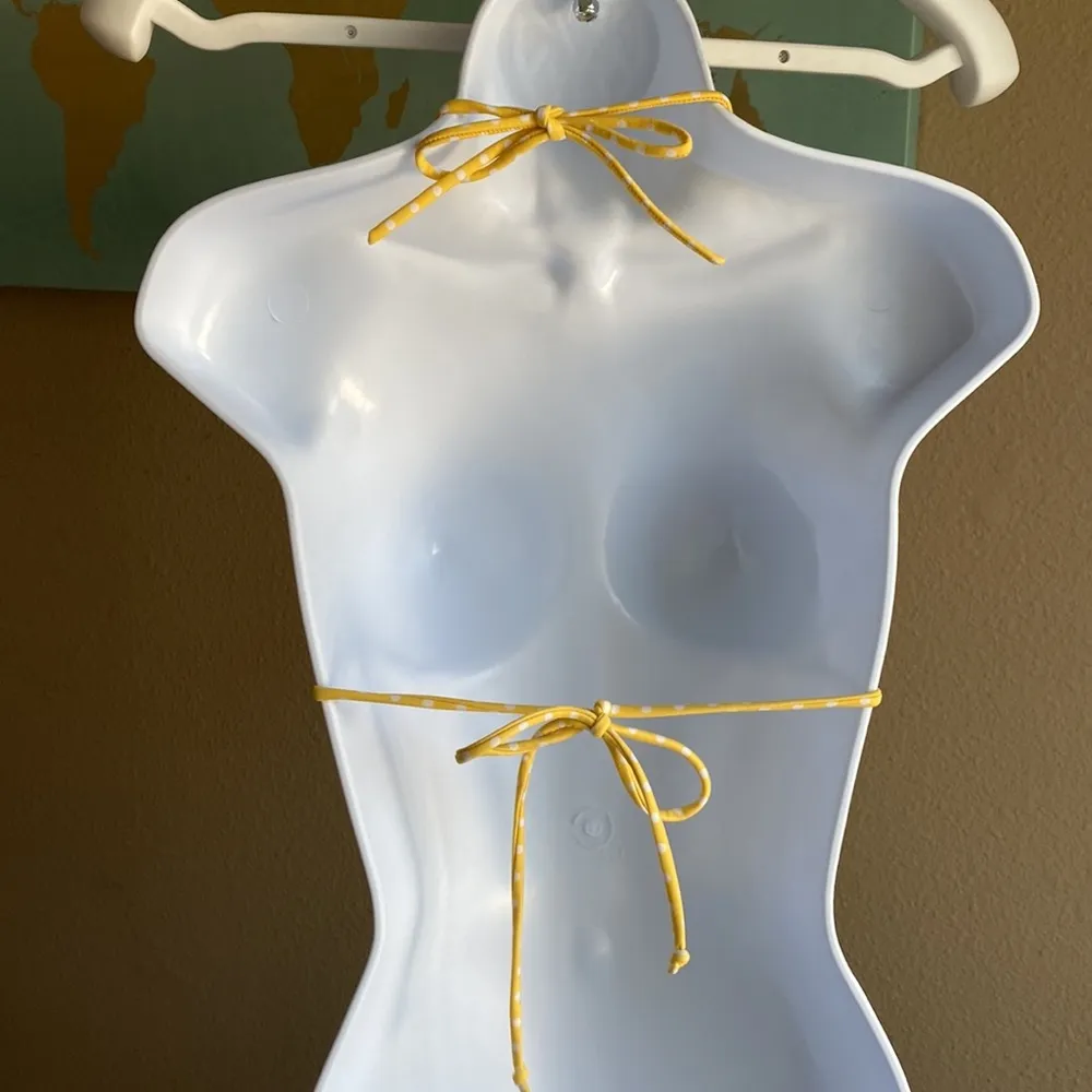 Yellow polka dot bikini top swimsuit ruffles large string teeny feminine cute - Image 2