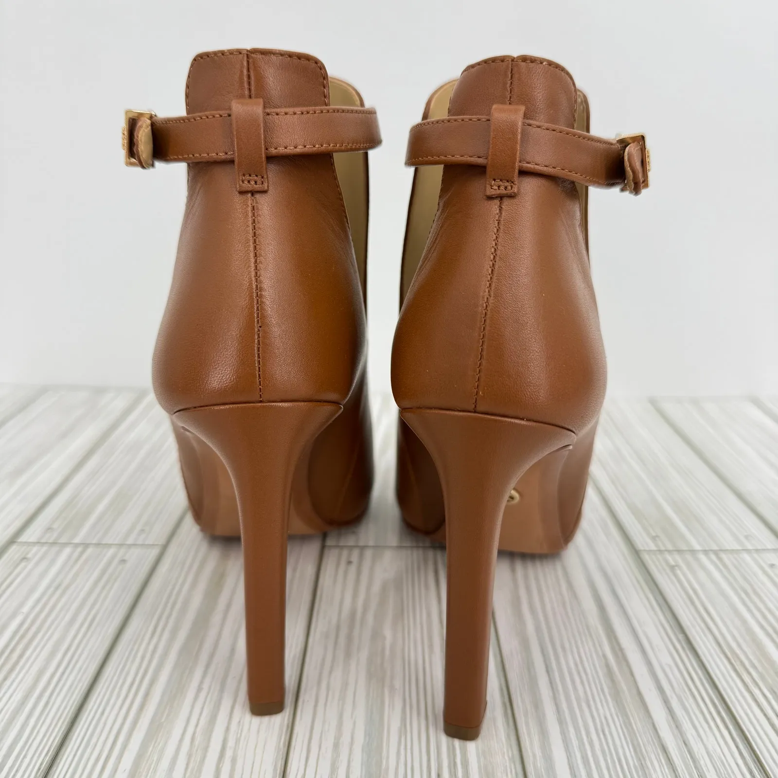 Michael Kors Lawson booties 8.5 ankle peep toe stiletto boots brown leather NEW - Image 5