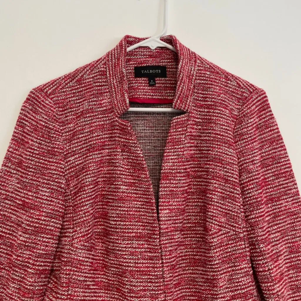 Talbots  Berkeley Tweed Knit Jacket Red White Black Textured Notch Neck Blazer 8 - Image 5