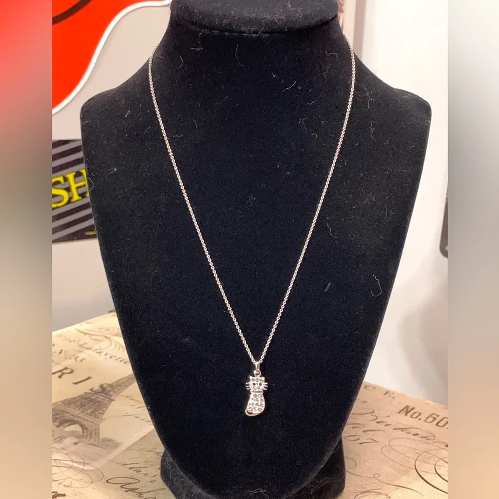 Rhinestone Cat Necklace Silver - Image 2