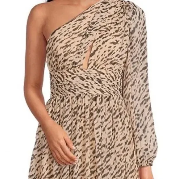 GIANNI BINI Leopard Print Maxi Dress One Shoulder Long Sleeve Party‎ Size 6 New - Image 4