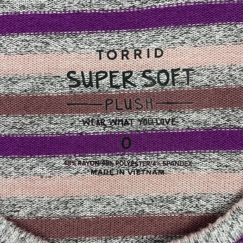 Torrid Size OX Super Soft Plush Long Sleeve Dolman Crew Tee Stripe Knit Multi - Image 5