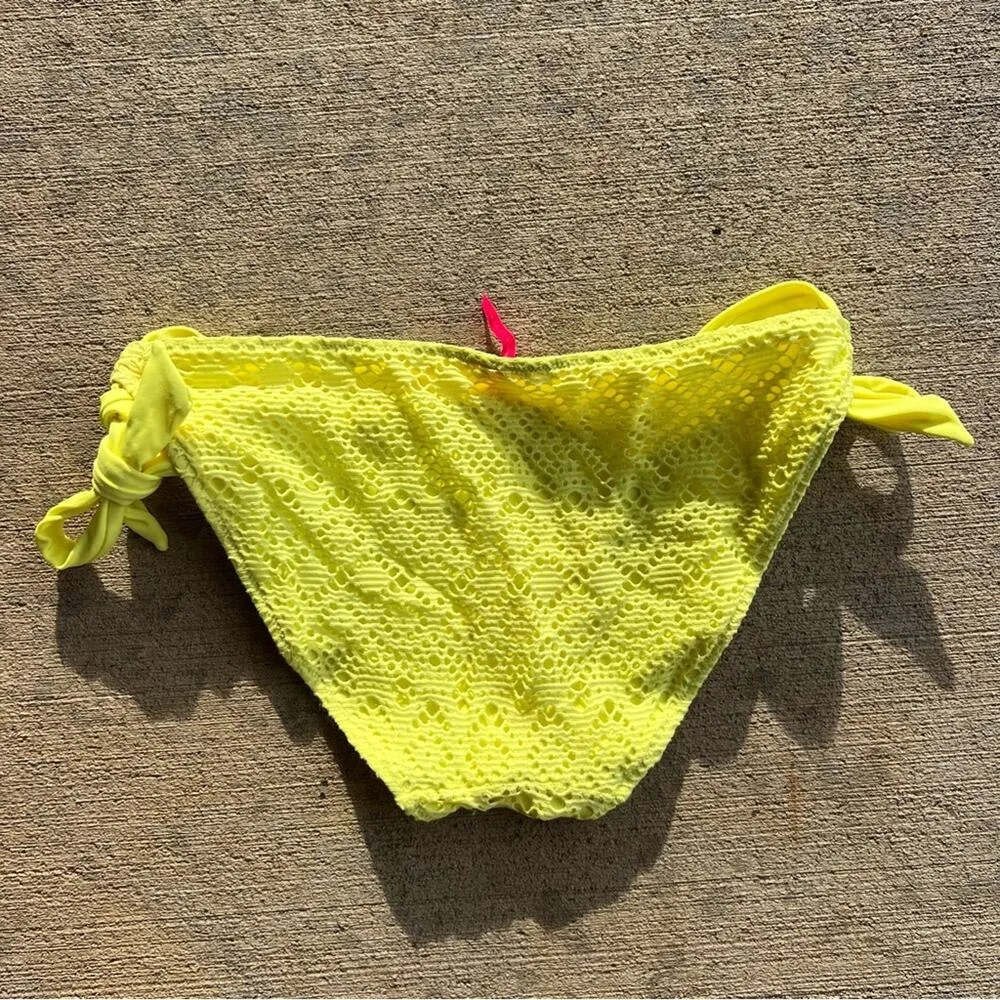 Victoria’s Secret Highlighter Yellow Neon Crochet Side Tie Bikini Bottoms SMALL - Image 4