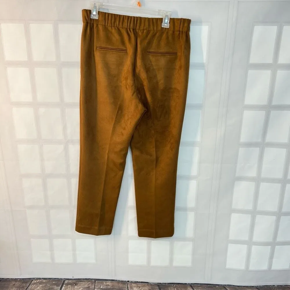Ann Taylor Camel Brown Pull On Pleated Velvet Casual Pants Size Medium - Image 4