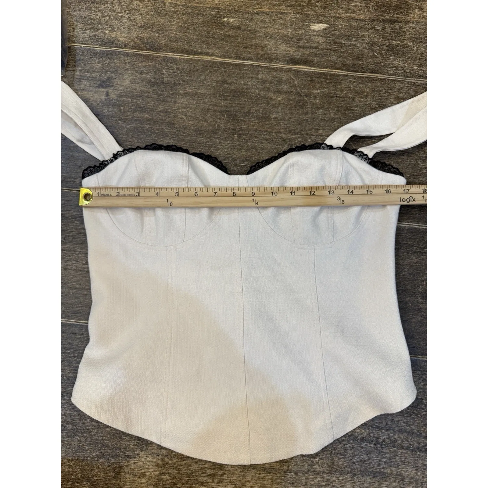 Reformation Alisa Corset‎ Top Lace Up Back Size 10 MSRP $168 Ivory Lace Coquette - Image 4