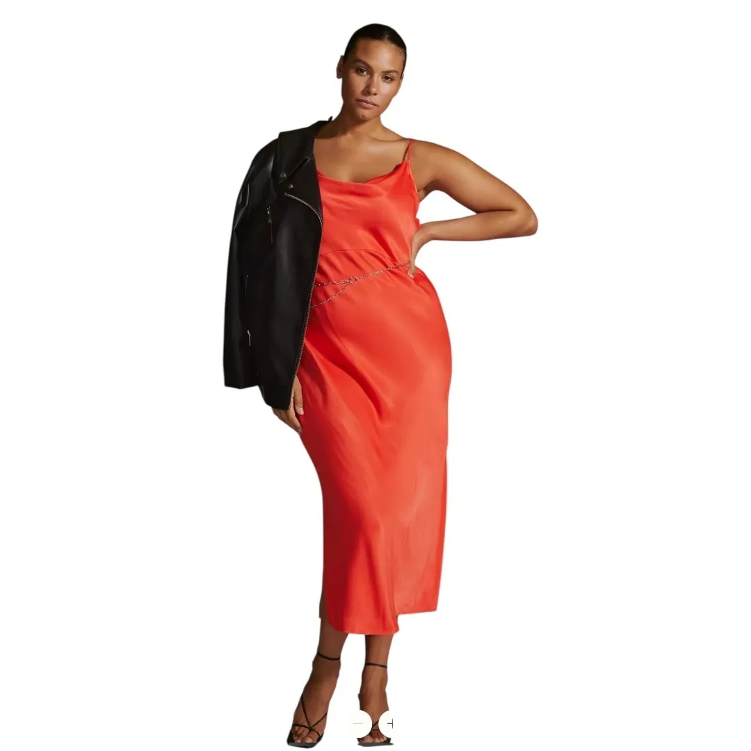 Anthropologie The Elyse Slip Dress Satin Cowl‎ Neck Maxi Orange Plus Size XXL - Image 2