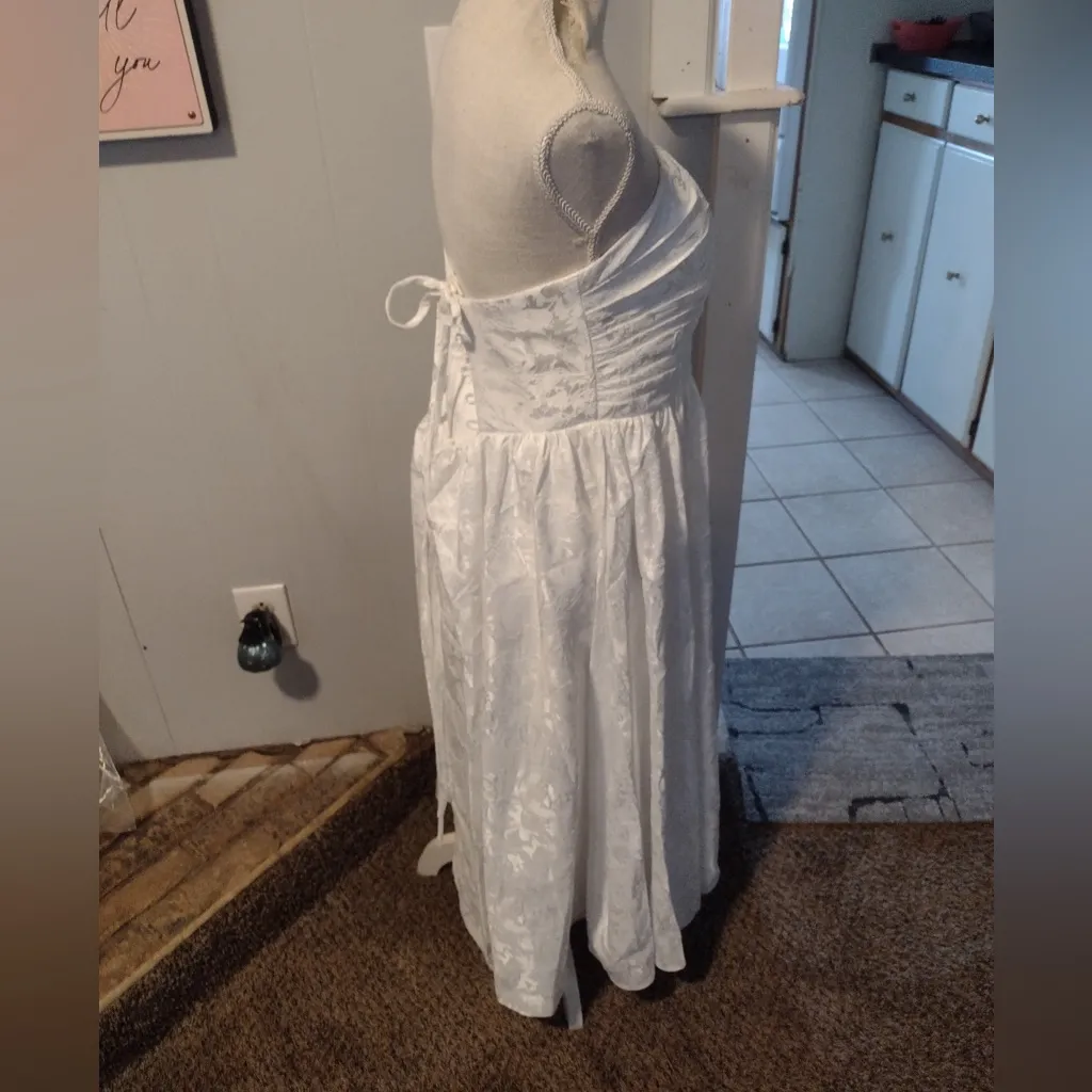 New!Strapless Floral Satin Jacquard Wedding Dress Prom Dress Formal Dress Corset White Size 10 - Image 3