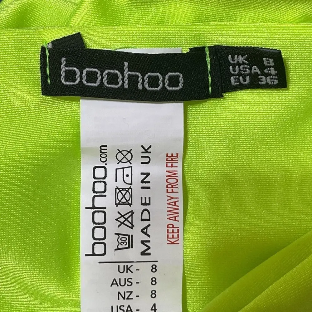 New Boohoo 2-Piece Bikini Bathing Suit Swimwear Knotted Bandeau Neon Yellow Size - Image 4