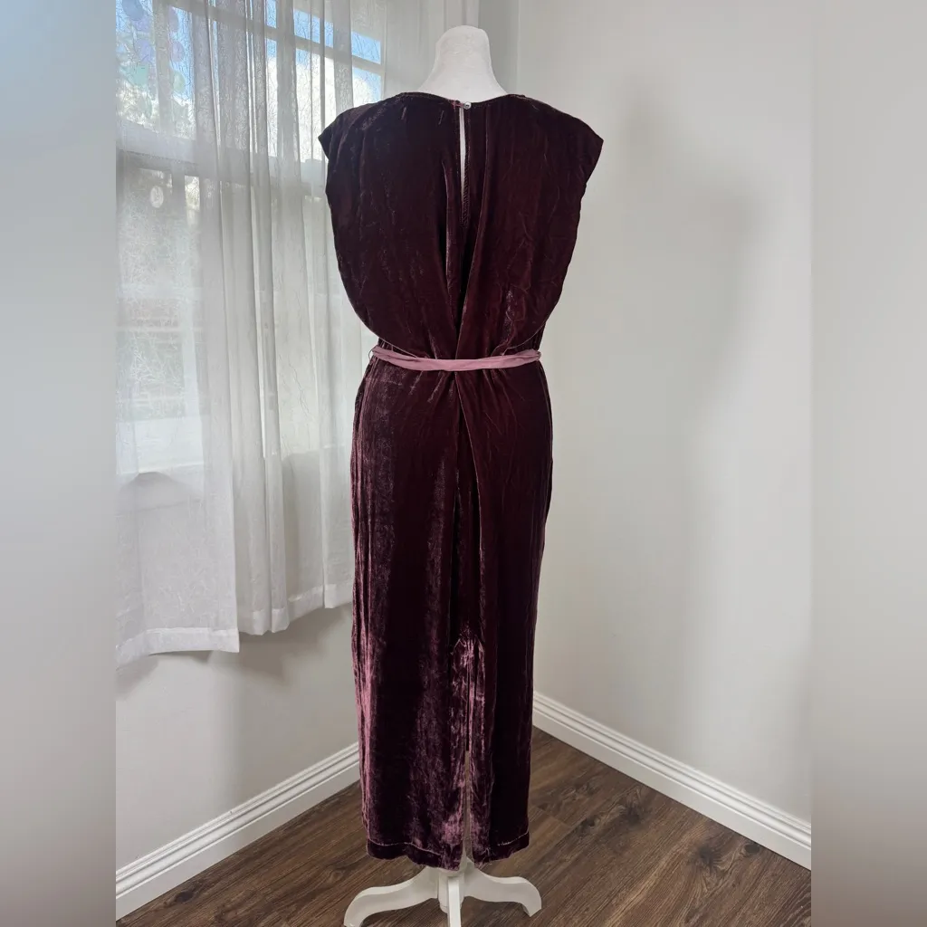 Velvet by Graham & Spencer Burgundy Silk Blend Tie Sash Sleeveless Midi Dress Purple - Image 6