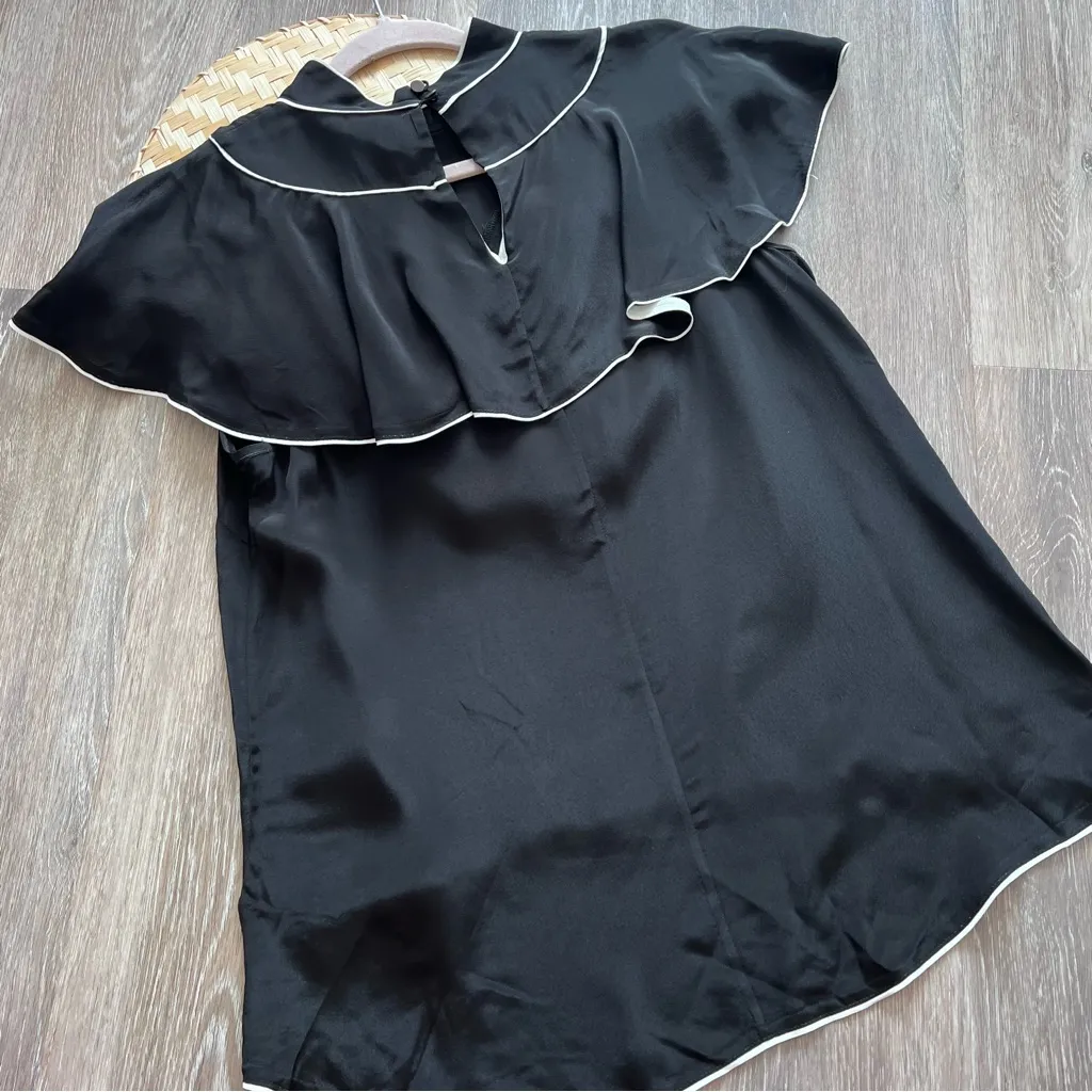 Atelier Nicole miller black‎ and white trim ruffle flounce blouse - Image 6