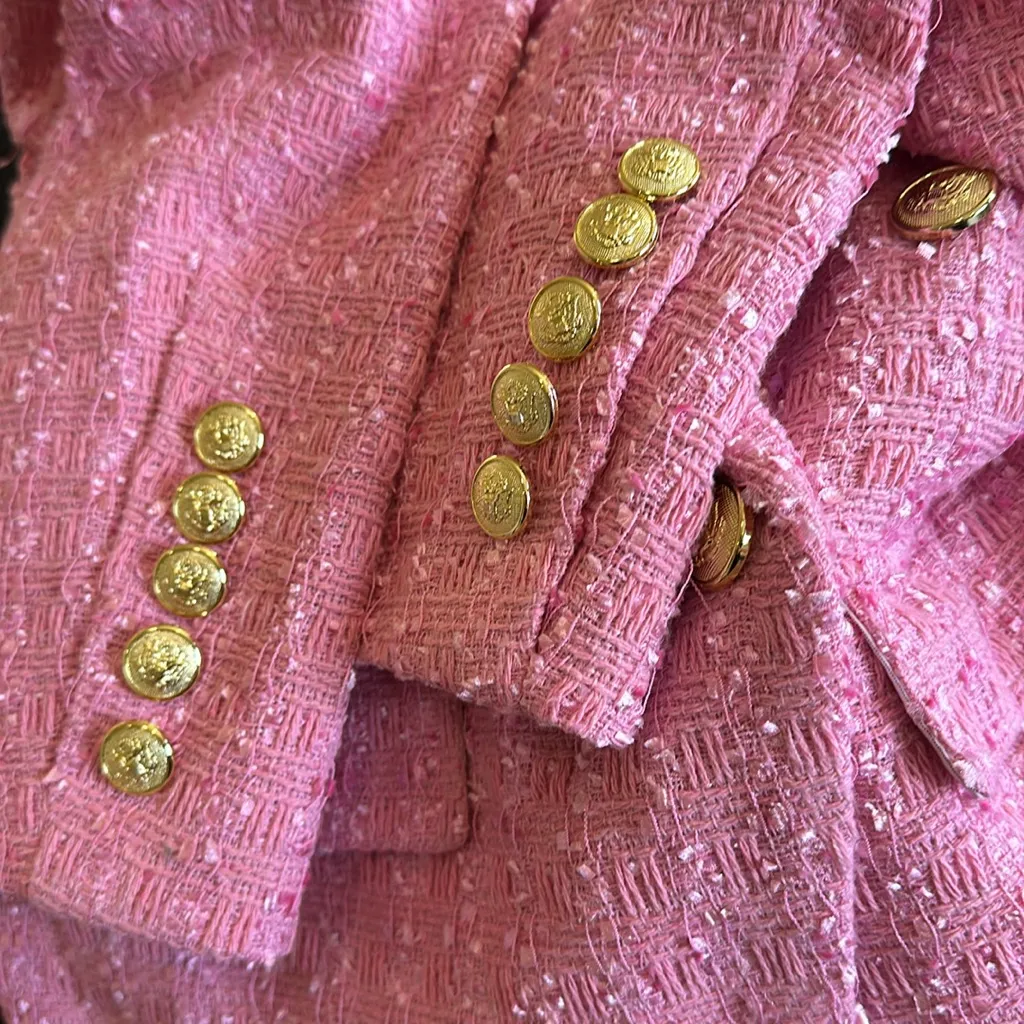 NWOT Dolce Cabo Double Breasted Boucle Jacket Tweed Pink Size M - Image 9