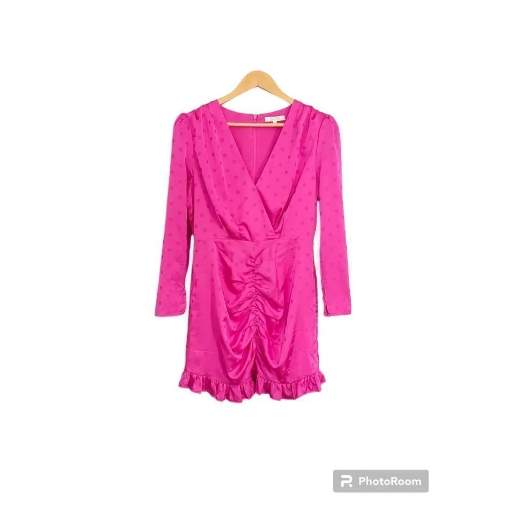 WAYF Phoenix Magenta Pink Jacquard Satin Polka Dot Mini Dress Size M - Image 2