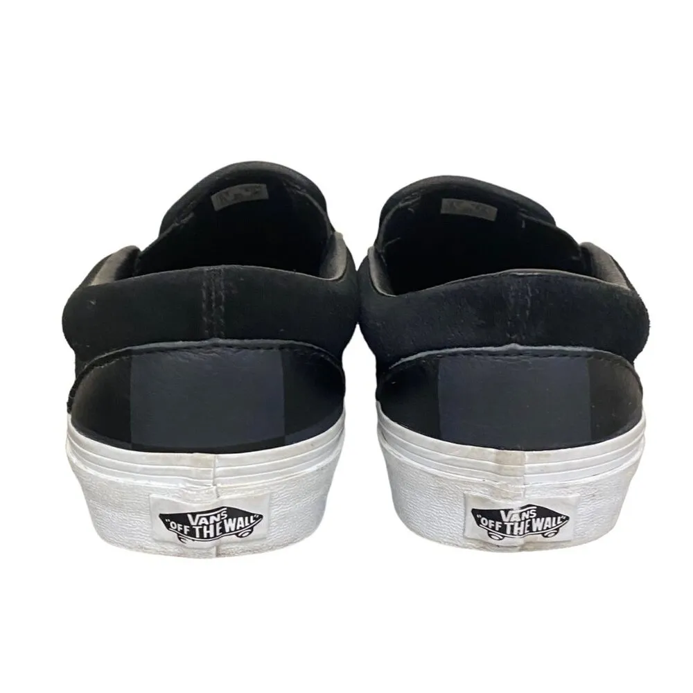 Vans Classic Leather and Canvas Slip On Black Gray Checker Sneakers Size 8.5 - Image 4