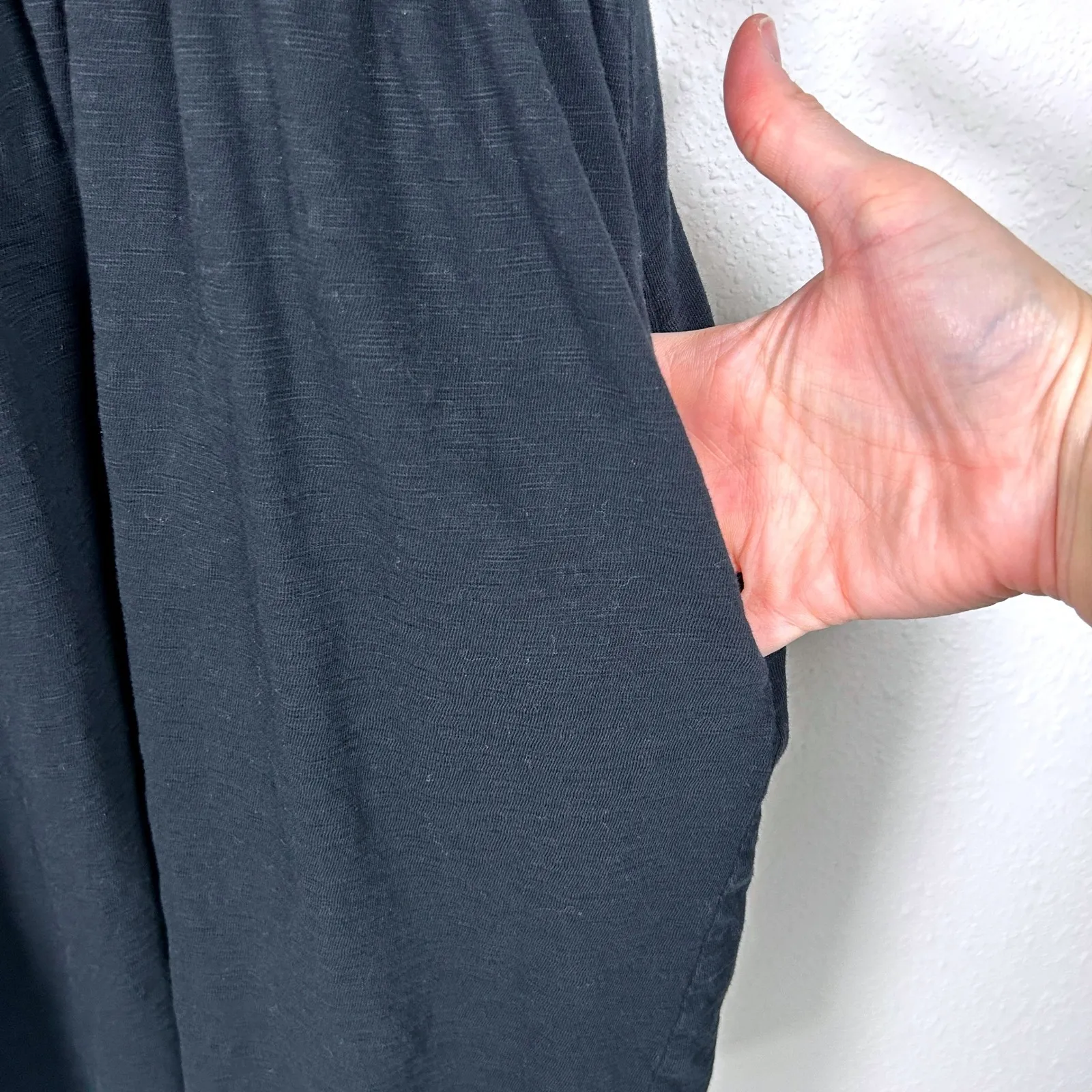 Daily Practice Anthropologie Cotton Black Dress Elastic‎ Waist Cap Sleeve Large - Image 7