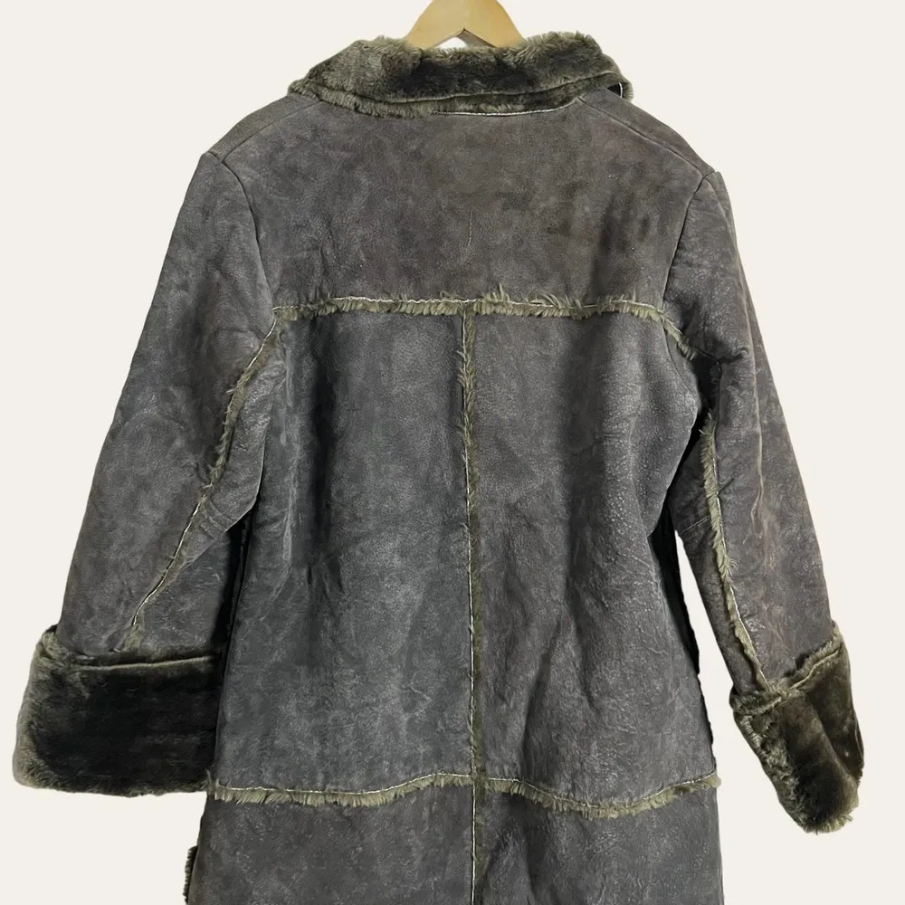 Vintage Newport News Suede Leather Faux Fur Lined Long Coat Size L - Image 7