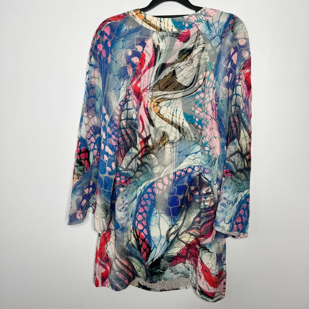 Anthropologie Leifsdottir silk dress in a vibrant blue and pink butterfly print - Image 6