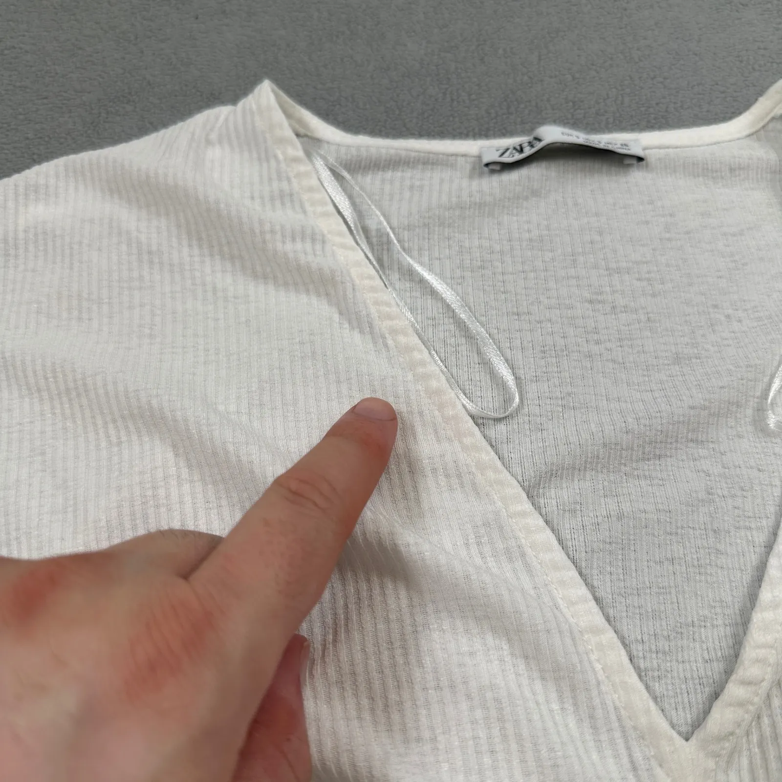 Zara Top Womens S White Ribbed Lace Trim V-Neck Sleeveless Stretch Camisole - Image 7