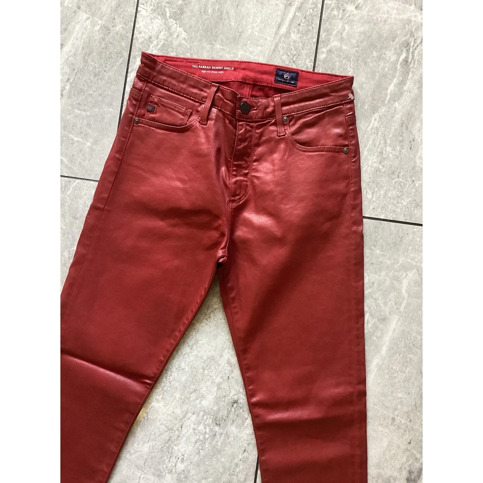 AG Adriano Goldschmied Jeans Womens Red Coated Farrah Skinny Ankle 27 - Image 2