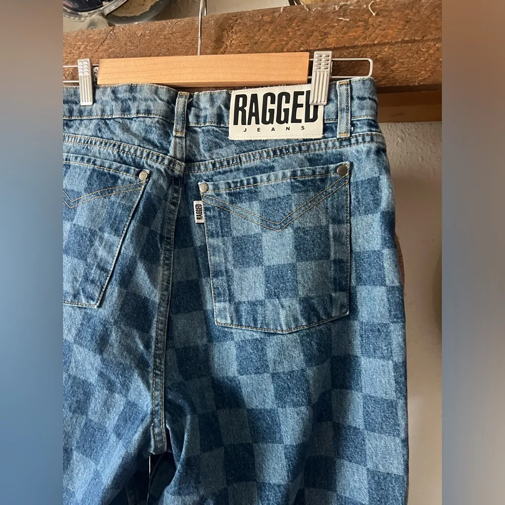 Ragged Priest Checkerboard Denim Jeans Womens 30 Blue Straight Leg High Rise - Image 6