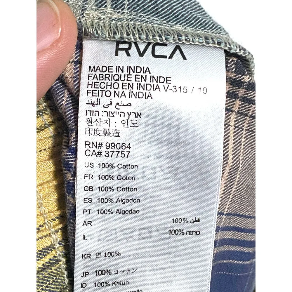 RVCA Shorts Blue Yellow Plaid Pockets Elastic Waist Drawstring Pull On Women XS - Image 7