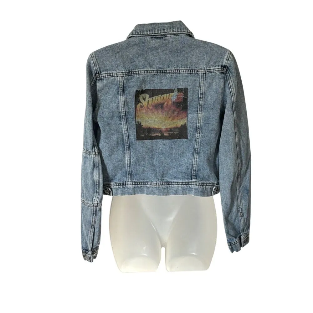 Free People Rumors‎ Denim Jean Jacket w/ Patch Size XS - Image 3