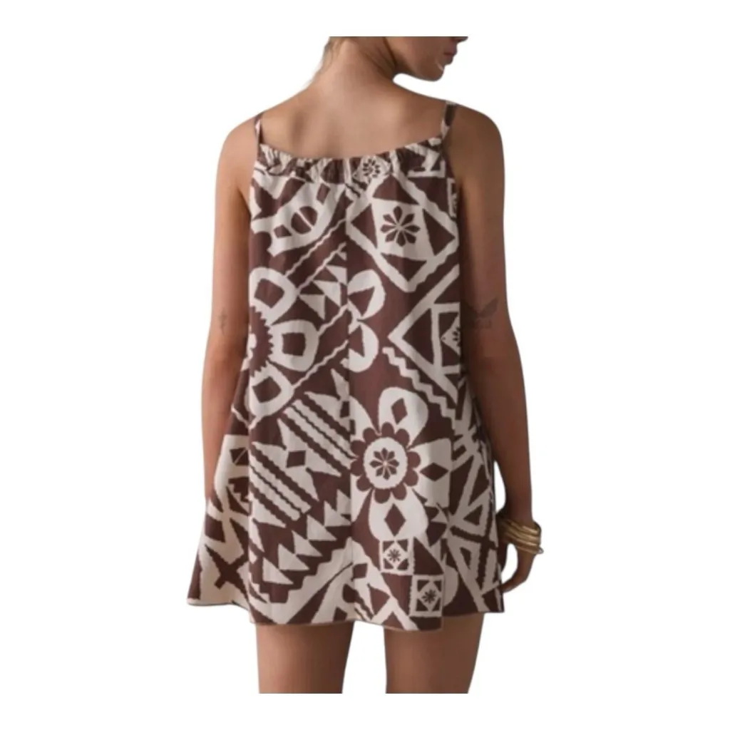 Urban Outfitters BDG Eva Mini Dress XL Brown Tiki Tropical Beach Coastal Neutral - Image 2