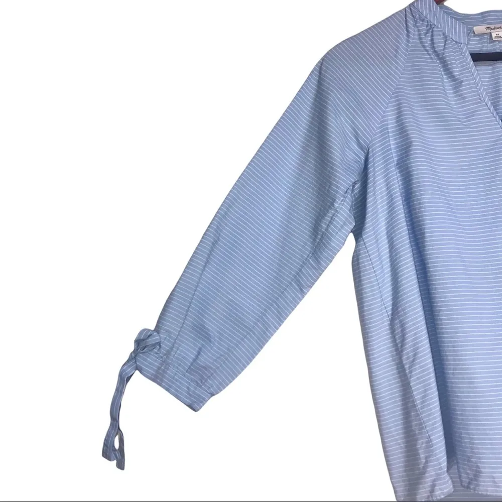 Madewell Light Blue & White Striped Tie-Sleeve Peasant Popover Blouse Top - Image 7