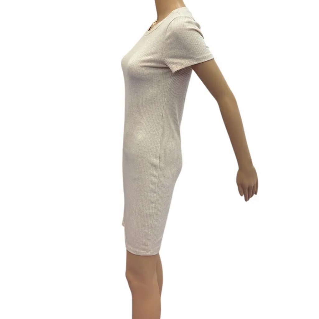 Bozzolo Ribbed Cream Short Sleeve Mini Bodycon Dress Womens Large - Image 6