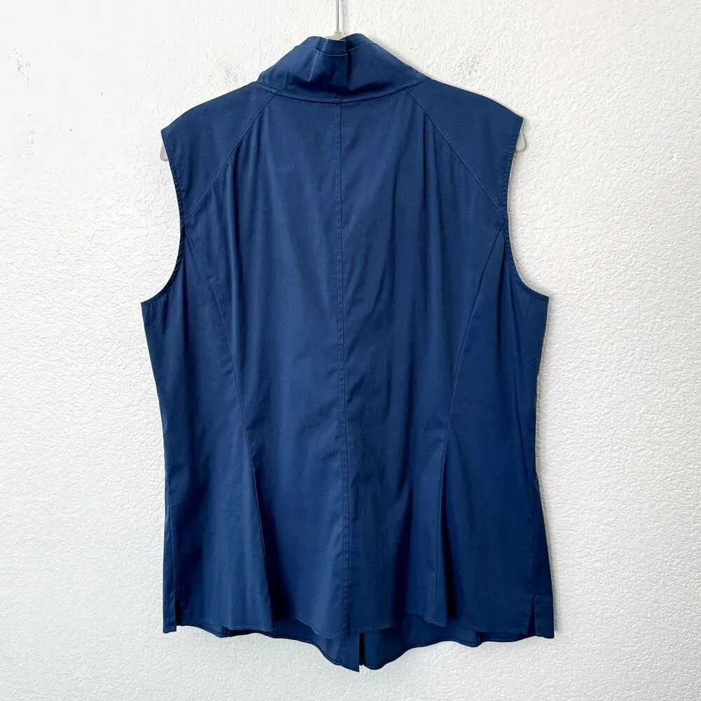 [Lafayette 148] Blue Ruffle Collared Sleeveless Button Down Work Blouse Size 14 - Image 2