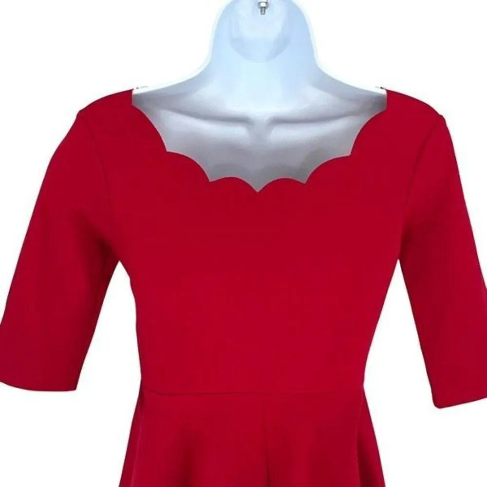 Lulus Womens Scallop Neckline Elbow Sleeve Mini Fit & Flare Dress Size Small NWT - Image 6