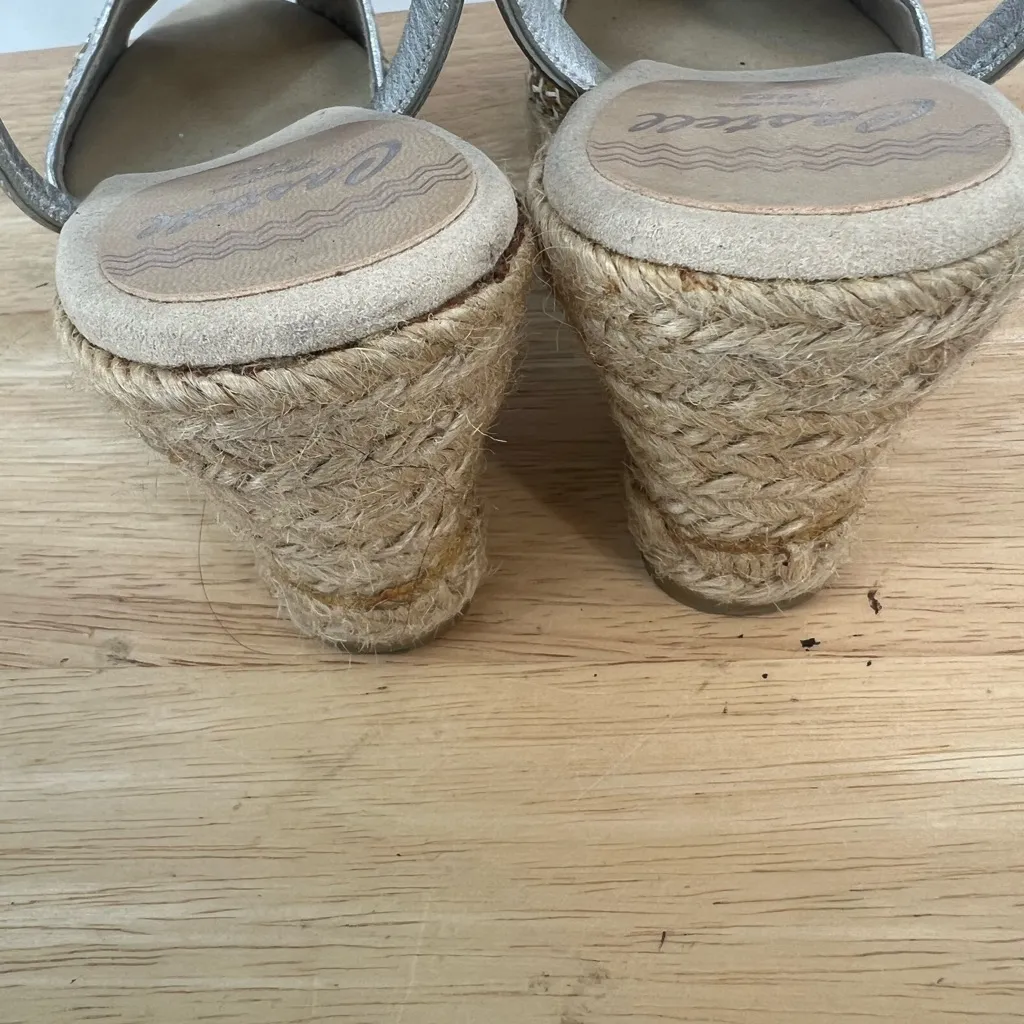 Castell cream and metallic Slingback wedge Sandals SZ 38 Made in Spain - Image 7