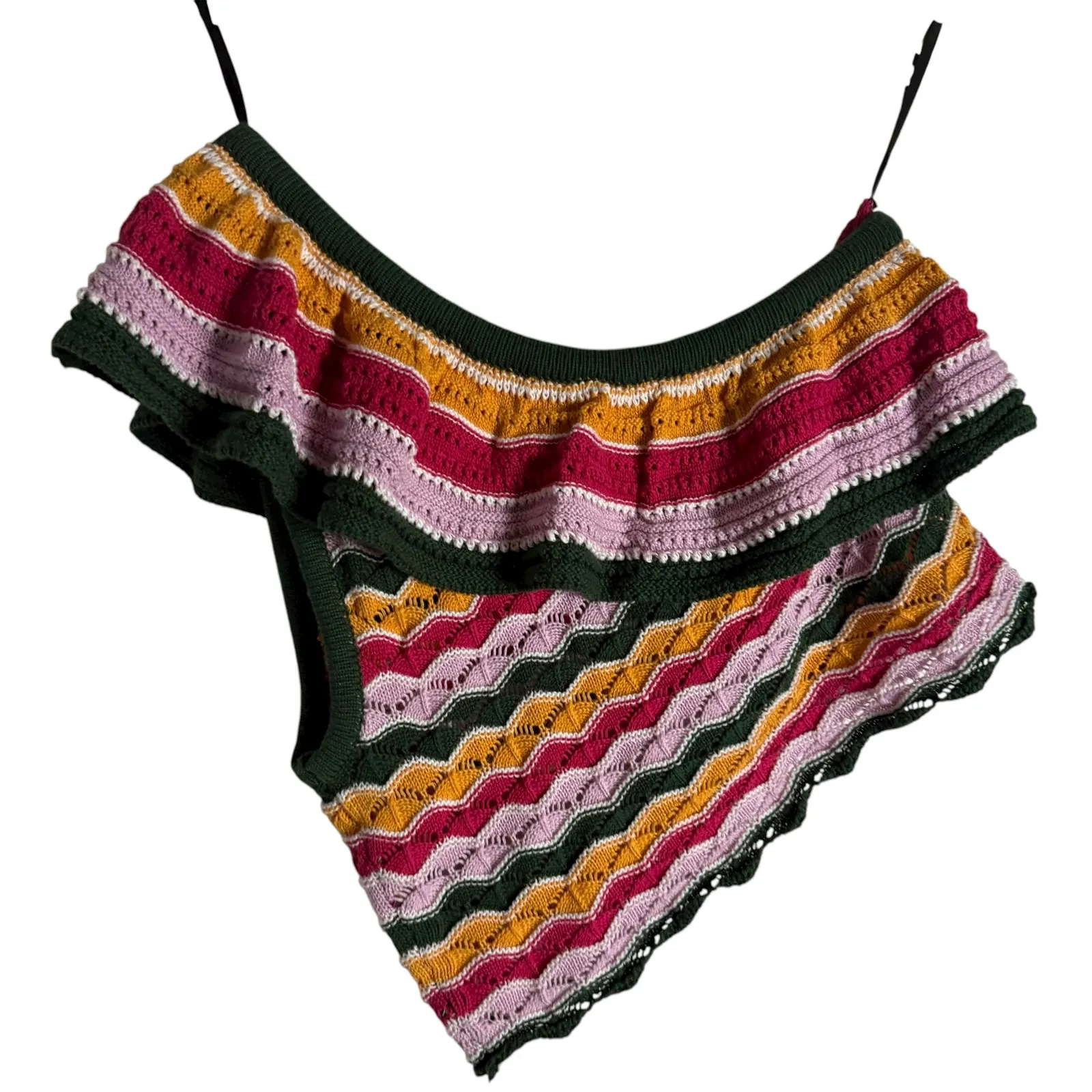 BCBGeneration Multicolor Chevron Stripe Crochet Knit One Shoulder Crop Top M - Image 4